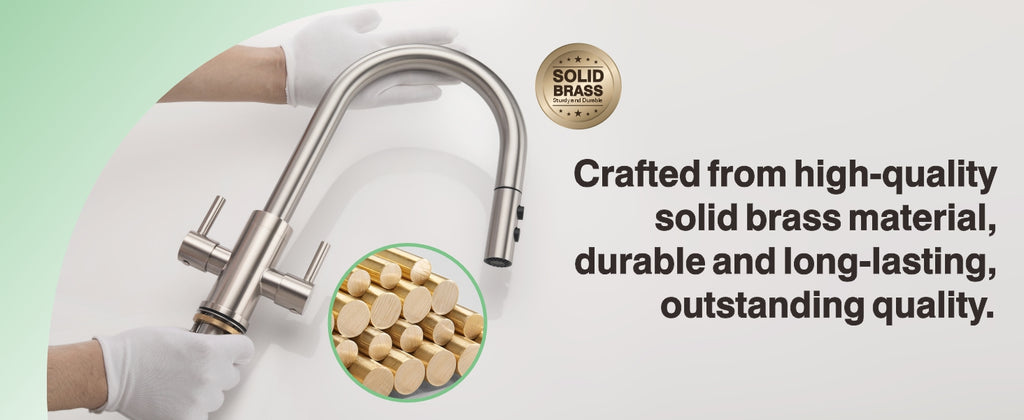 Kitchen Faucet, Two Handles Sink Faucet with Sprayer, Stainless Steel, Brushed Nickel, PB1045