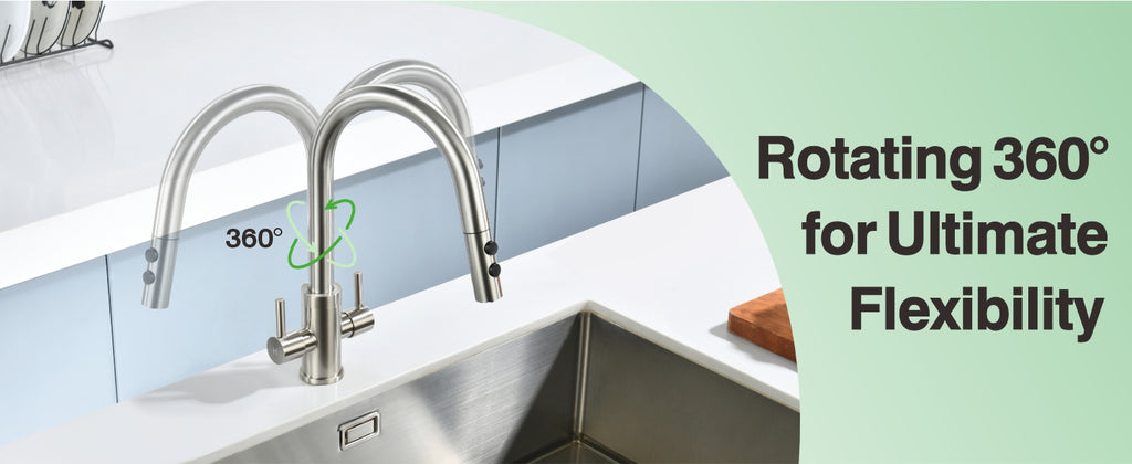 Kitchen Faucet, Two Handles Sink Faucet with Sprayer, Stainless Steel, Brushed Nickel, PB1045
