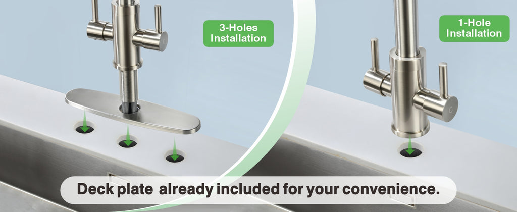 Kitchen Faucet, Two Handles Sink Faucet with Sprayer, Stainless Steel, Brushed Nickel, PB1045