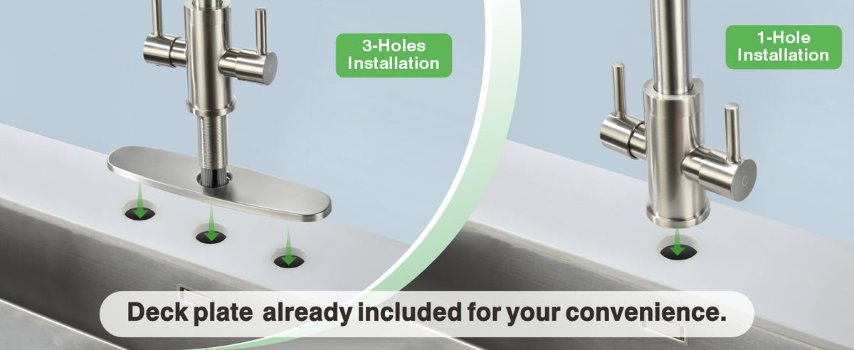Kitchen Faucet, Two Handles Sink Faucet with Sprayer, Stainless Steel, Brushed Nickel, PB1045