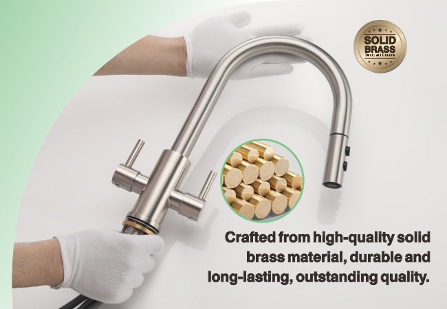 Kitchen Faucet, Two Handles Sink Faucet with Sprayer, Stainless Steel, Brushed Nickel, PB1045