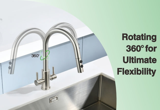 Kitchen Faucet, Two Handles Sink Faucet with Sprayer, Stainless Steel, Brushed Nickel, PB1045