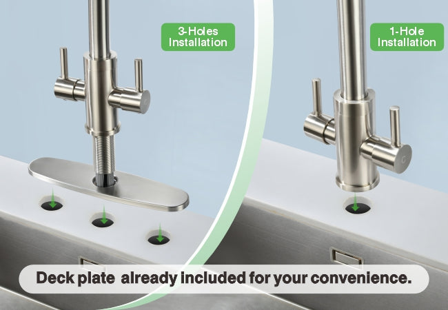 Kitchen Faucet, Two Handles Sink Faucet with Sprayer, Stainless Steel, Brushed Nickel, PB1045